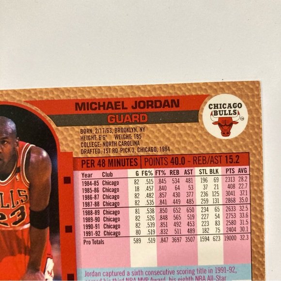 1992-93 Michael Jordan Fleer Basketball Card #32 Guard Chicago Bulls - Picture 11 of 12